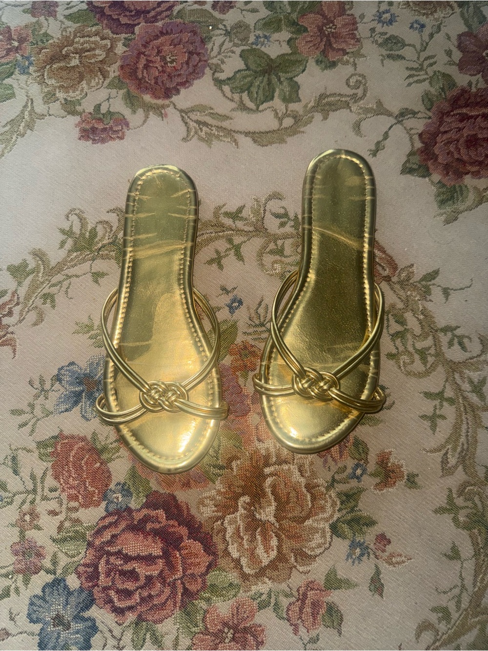 Gold Knot-Strap Women's Slide Sandals